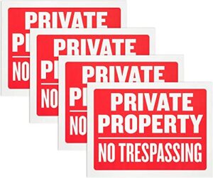 vanitek 8 pack private property no trespassing sign 9 x 12 inch weatherproof, water resistant, easy to mount, durable ink, indoor and outdoor keep, for home safety & privacy
