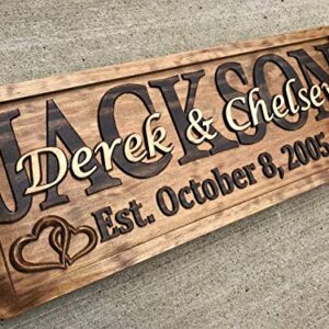 Personalized Wedding Gift Last Name Established Sign Family Name Signs Custom Wood Sign Carved Wood Decor 3D Hearts Couples Sign 5 Year Anniversary Gift