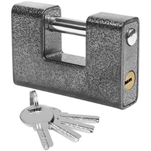 kurtzy heavy duty padlock with 4 keys - hardened solid steel hardware monoblock lock - 12mm thick shackle - protector lock for garage door, containers, sheds, shutters, lockers, gates and warehouses