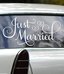 just married car decal, car decorations for wedding, white 24"wx12"h, just married window sticker