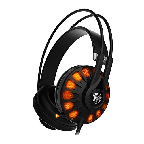 Somic G932 USB PC Gaming Headset 7.1 Virtual Surround Sound,Over Ear Computer Gaming Headphones with LED Lighting and Retractable Microphone