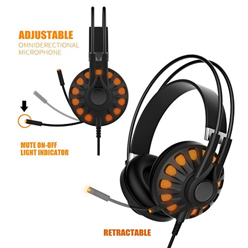 Somic G932 USB PC Gaming Headset 7.1 Virtual Surround Sound,Over Ear Computer Gaming Headphones with LED Lighting and Retractable Microphone