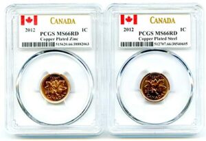 2012 royal canadian mint canada two coin copper plated steel and zinc set last year of issue pcgs ms66