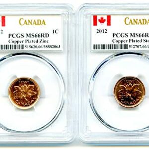 2012 Royal Canadian Mint Canada TWO COIN COPPER PLATED STEEL AND ZINC SET Last Year Of Issue PCGS MS66