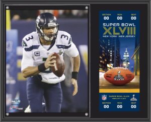 russell wilson seattle seahawks super bowl xlviii champions 12" x 15" plaque with replica ticket - nfl ticket plaques and collages