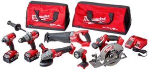 milwaukee 2896-26 m18 fuel 18-volt lithium-ion brushless cordless combo kit (6-tool) with (2) 5.0 ah batteries, (1) charger, (2) tool bags