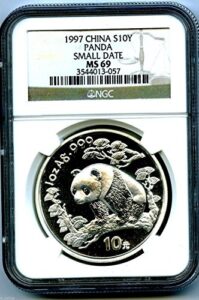 1997 china 1 oz silver panda small date 10 yn .999 fine s10y chinese ms69 ngc
