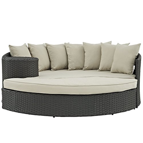 Modway EEI-1982-CHC-BEI Sojourn Wicker Rattan Outdoor Patio Sunbrella Fabric Daybed in Antique Canvas Beige