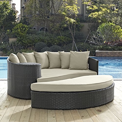 Modway EEI-1982-CHC-BEI Sojourn Wicker Rattan Outdoor Patio Sunbrella Fabric Daybed in Antique Canvas Beige