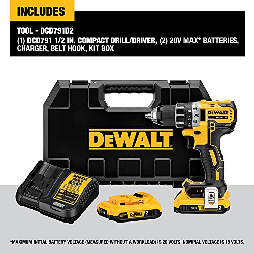 DEWALT 20V MAX Cordless Drill / Driver Kit, Brushless, 1/2-Inch (DCD791D2)