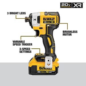 DEWALT 20V MAX* XR Impact Driver Kit, Brushless, 3-Speed, 1/4-Inch, 4.0-Ah (DCF887M2)