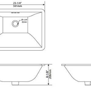 KRAUS Elavo 23-inch Rectangular Undermount White Porcelain Ceramic Bathroom Sink with Overflow, KCU-251