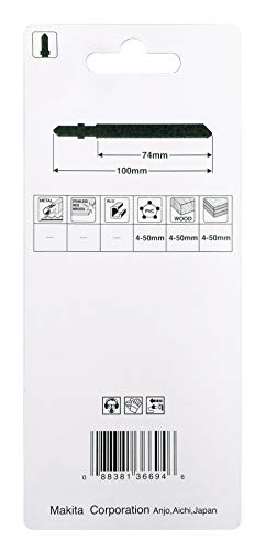 Makita 5 Piece - T Shank Wood Jigsaw Blades For Jig Saws - Fast & Straight Cuts For Soft Wood & PVC - 4" 8 TPI HCS Saw Blades