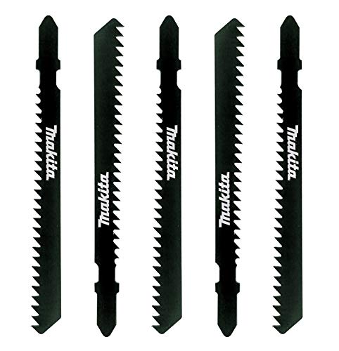 Makita 5 Piece - T Shank Wood Jigsaw Blades For Jig Saws - Fast & Straight Cuts For Soft Wood & PVC - 4" 8 TPI HCS Saw Blades