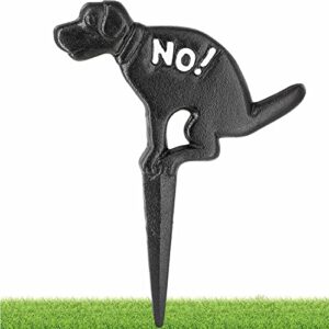 ram-pro no pooping naughty dog black yard sign with stake cast iron dog pee yard signs perfect for outdoor lawn and garden, keep your dog off grass sigs, no dog poop signs for yard