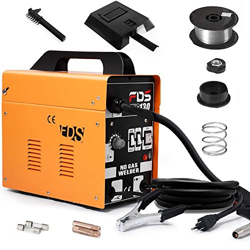 Goplus 110V MIG 130 Welder Flux Core Welding Machine, No Gas Welding Machine with Electrode Holder Face Shield (Orange)