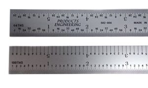pec tools 502-006 6" 5r usa rigid steel rule, reads 32nds, 64ths, 10ths, 100ths.