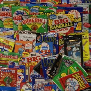 unopened baseball cards collection in 50 factory sealed packs from the mid 1980s and early 1990s. contains over 550 mlb baseball cards. look for hall-of-famers such as ken griffey jr, frank thomas, cal ripken, nolan ryan, and tony gwynn.