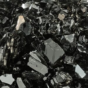 midnight black - fire glass for indoor and outdoor fire pits or fireplaces | 10 pounds | 1/4 inch, reflective