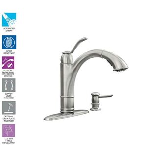 Moen 87045MSRS Walden Single-Handle Pull-Out Kitchen Faucet Featuring Protection Stainlessâ€¦, Spot Resist Stainless Microban