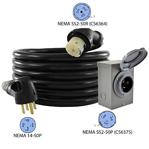 Conntek GIB1450-025 Duo-Rain Seal 50Amp Power Inlet Box and Temp Power Cord Combo Kit, 25 Feet