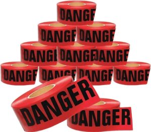 cordova safety products - t15211 pro pack danger barricade tape - set of 12 rolls - each roll measures 3" x 1000' - red, 3"/1000' red