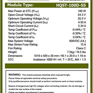 HQST 100W 12V Monocrystalline Solar Panel Kit w/ 30A PWM LCD Solar Charge Controller, 20Ft 12AWG Panel and Controller Connector Cables, Z-Brackets, 8Ft 10AWG Controller and Battery Connector Cables