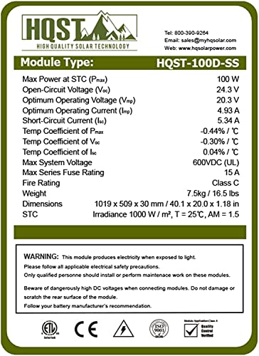 HQST 100W 12V Monocrystalline Solar Panel Kit w/ 30A PWM LCD Solar Charge Controller, 20Ft 12AWG Panel and Controller Connector Cables, Z-Brackets, 8Ft 10AWG Controller and Battery Connector Cables