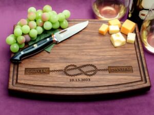 straga personalized cutting boards | handmade wood engraved charcuterie | custom wedding, anniversary, engagement gift for couples (nautical knot design no.805)