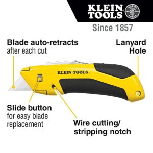 Klein Tools 44136 Utility Knife, Heavy Duty Self-Retracting Box Cutter and Crafting Knife with No-Slip Grip, Wire Stripping and Lanyard Hole