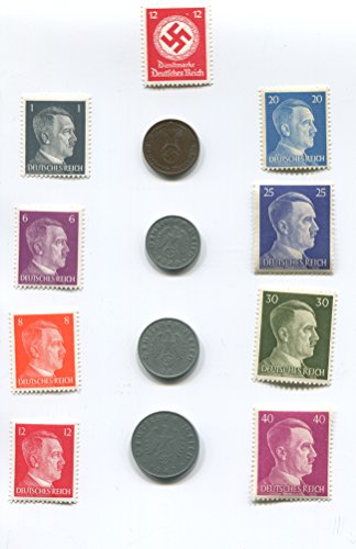 Ultra Premium Plus Nazi World War Two WW2 German Coin Swastika Coins and Hitler Stamp Set/Collection