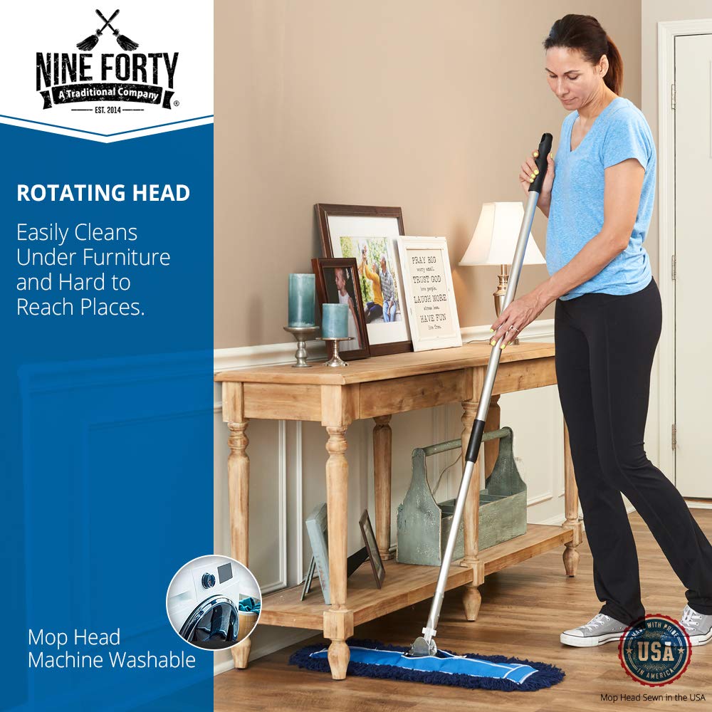 Nine Forty Residential | Commercial 36 Inch Janitorial USA Floor Dry Dust Mop Broom Set | Handle
