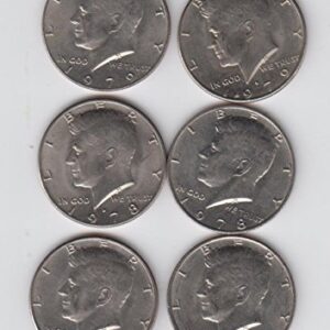 1977 Kennedy Half Dollars (6) Coins total- 1977 P&D, 1978 P&D, 1979 P&D- Circulated About Uncirculated Detials