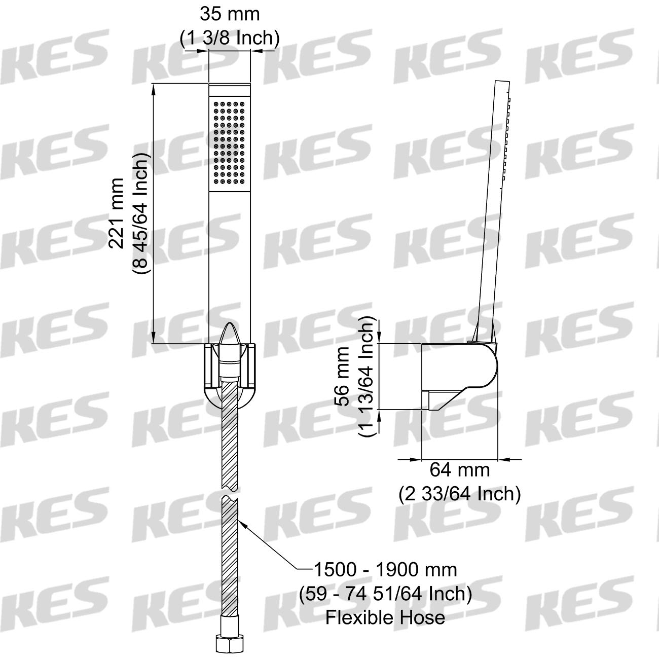 KES Brass Shower Head Hand-Held Shower Wand Handheld Shower Head with Hose Handheld Shower Holder Polished Chrome, LP135-CH