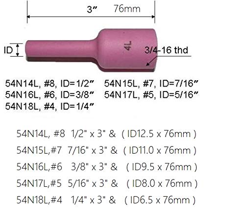 RIVERWELD TIG Jumbo Gas Lens Back Cap Long Alumina Nozzle Ceramic Cups Assorted Size Kit Fit QQ300 PTA DB SR WP 17 18 26 TIG Welding Torch 50pcs