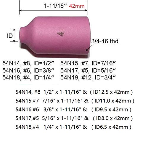 RIVERWELD TIG Jumbo Gas Lens Back Cap Long Alumina Nozzle Ceramic Cups Assorted Size Kit Fit QQ300 PTA DB SR WP 17 18 26 TIG Welding Torch 50pcs