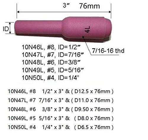 RIVERWELD TIG Jumbo Gas Lens Back Cap Long Alumina Nozzle Ceramic Cups Assorted Size Kit Fit QQ300 PTA DB SR WP 17 18 26 TIG Welding Torch 50pcs