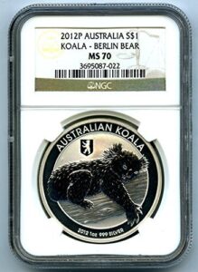 2012 australia australian koala berlin bear privy .999 silver coin 50000 minted rare!! $1 ms70 ngc