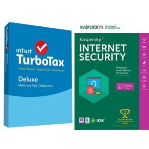 turbotax deluxe 2015 federal + state pc/mac disc and kaspersky internet security 2016 - 3 devices - download
