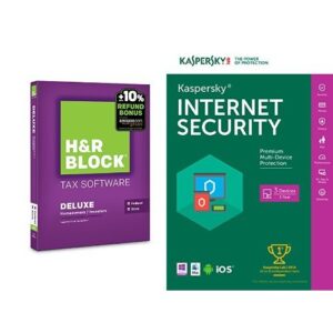 h&r block 2015 deluxe + state tax software + refund bonus offer - pc/mac disc and kaspersky internet security 2016 - 3 devices - download