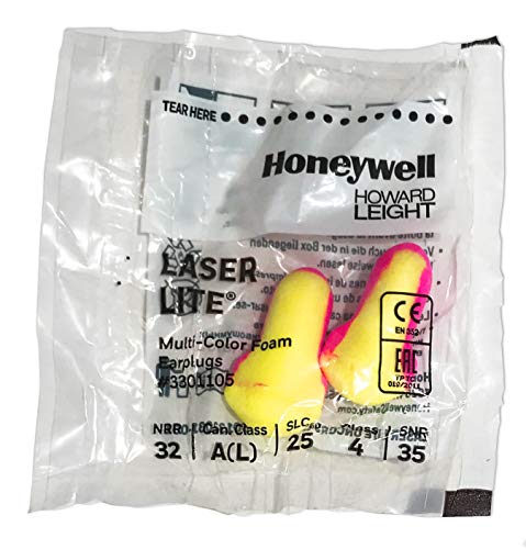 Howard Leight 3301105 Laser Lite Ear Plugs, Pink&Yellow, 20 Pairs