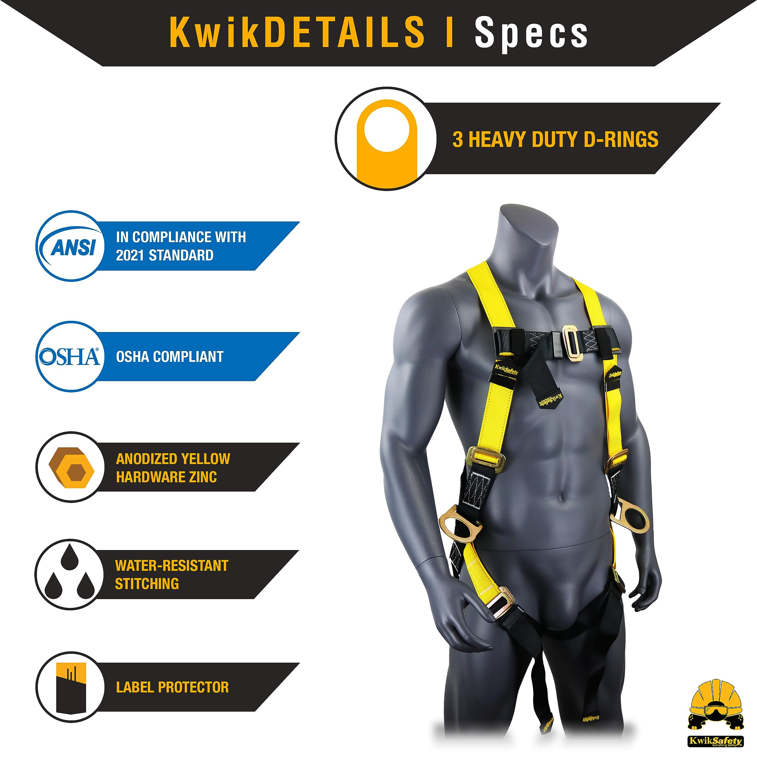 KwikSafety - Charlotte, NC - THUNDER 3D Ring Safety Harness [Pass Through Connectors] OSHA ANSI Industrial Full Body Fall Protection Personal Equipment Construction Scaffold Contractor