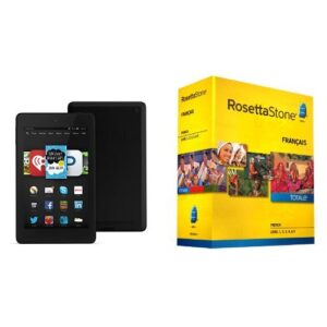learn french: rosetta stone french - level 1-5 set with fire hd 6, 6" hd display, wi-fi, 8 gb