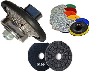 diamond profile wheel b5 router bit grinding wheel half or radius bullnose 5 mm 3/16" final glaze buff 4" polishing pad 8 pieces granite marble concrete travertine quartz