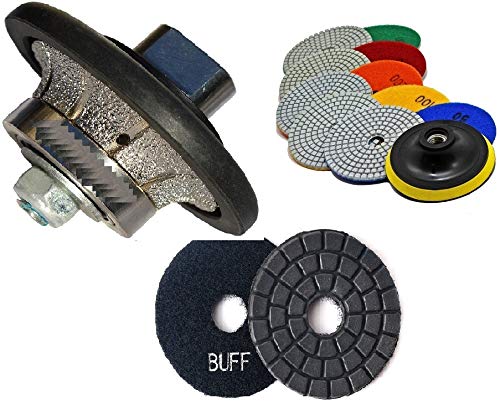 Diamond Profile Wheel B5 Router Bit Grinding Wheel Half or Radius Bullnose 5 mm 3/16" Final Glaze Buff 4" Polishing Pad 8 Pieces Granite Marble Concrete Travertine Quartz