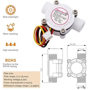 DIGITEN G3/8 Water Flow Sensor Witch, Hall Effect Flowmeter Liquid Fluid Meter Sensor Switch Flowmeter Meter 0.3-10L/min