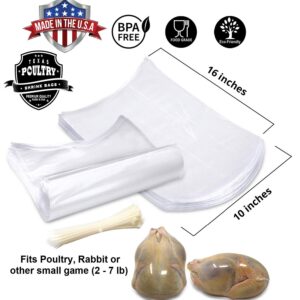 Poultry Shrink Bags - 50 Clear 10" x 16" for Whole Chickens or Rabbits w/ 50 zip ties included / 2.5 Mil/Freezer Safe/Commercial Grade/BPA/BPS Free