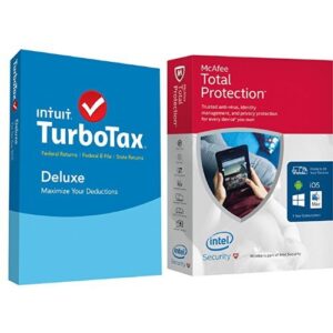 turbotax deluxe 2015 federal + state and mcafee 2016 total protection software
