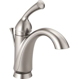 delta faucet haywood single hole bathroom faucet brushed nickel, single handle bathroom faucet, diamond seal technology, drain assembly, stainless 15999-ss-dst