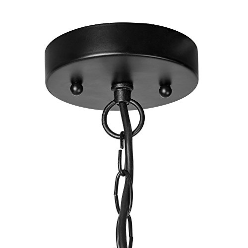 LALUZ Outdoor Pendant Lights, Farmhouse Ceiling Hanging Porch Fixture in Black Metal with Clear Bubbled Glass Globe in Iron Cage Frame, Exterior Lantern for Gazebo, Entryway, Patio